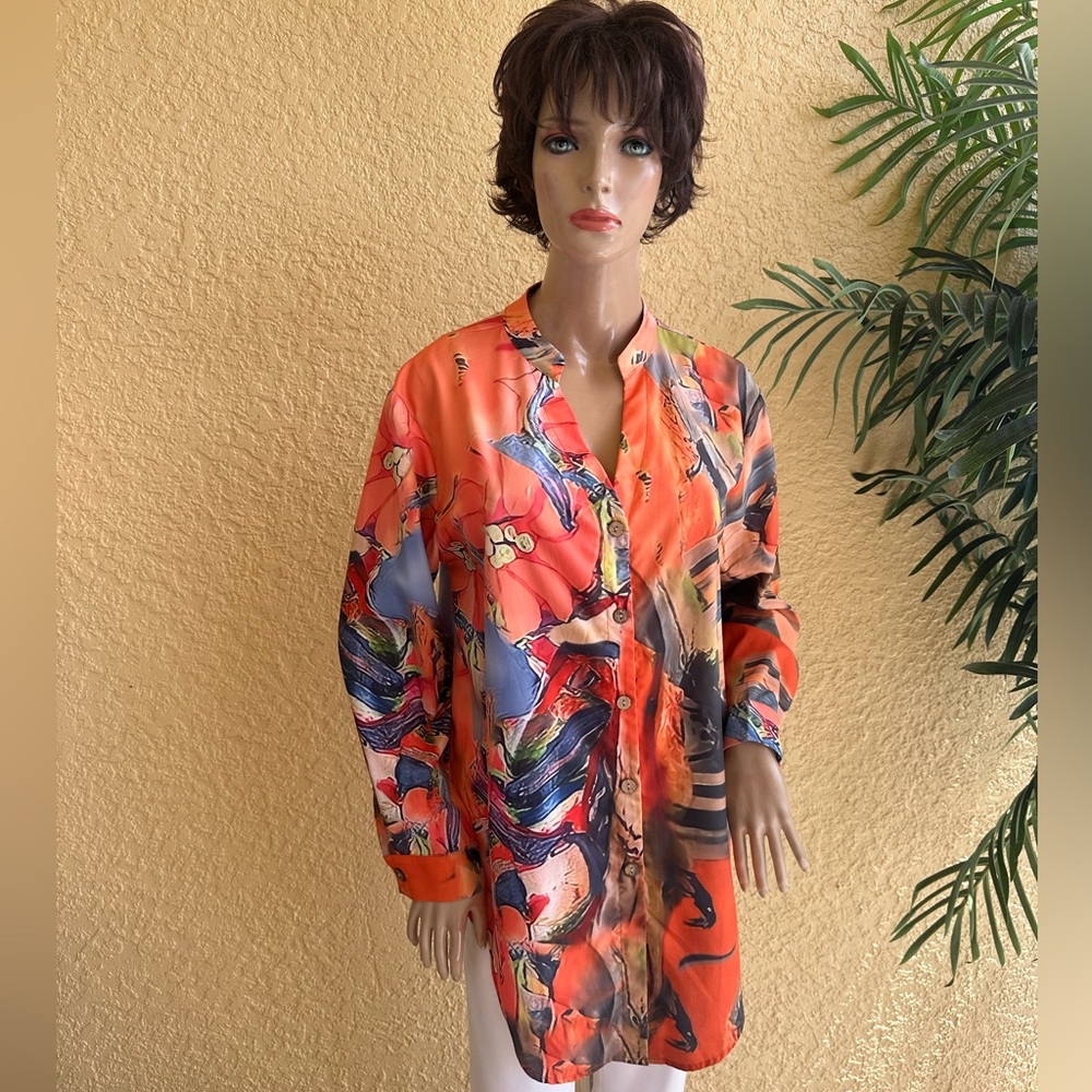 NORACORA orange and multi color blouse - Picture 2 of 10